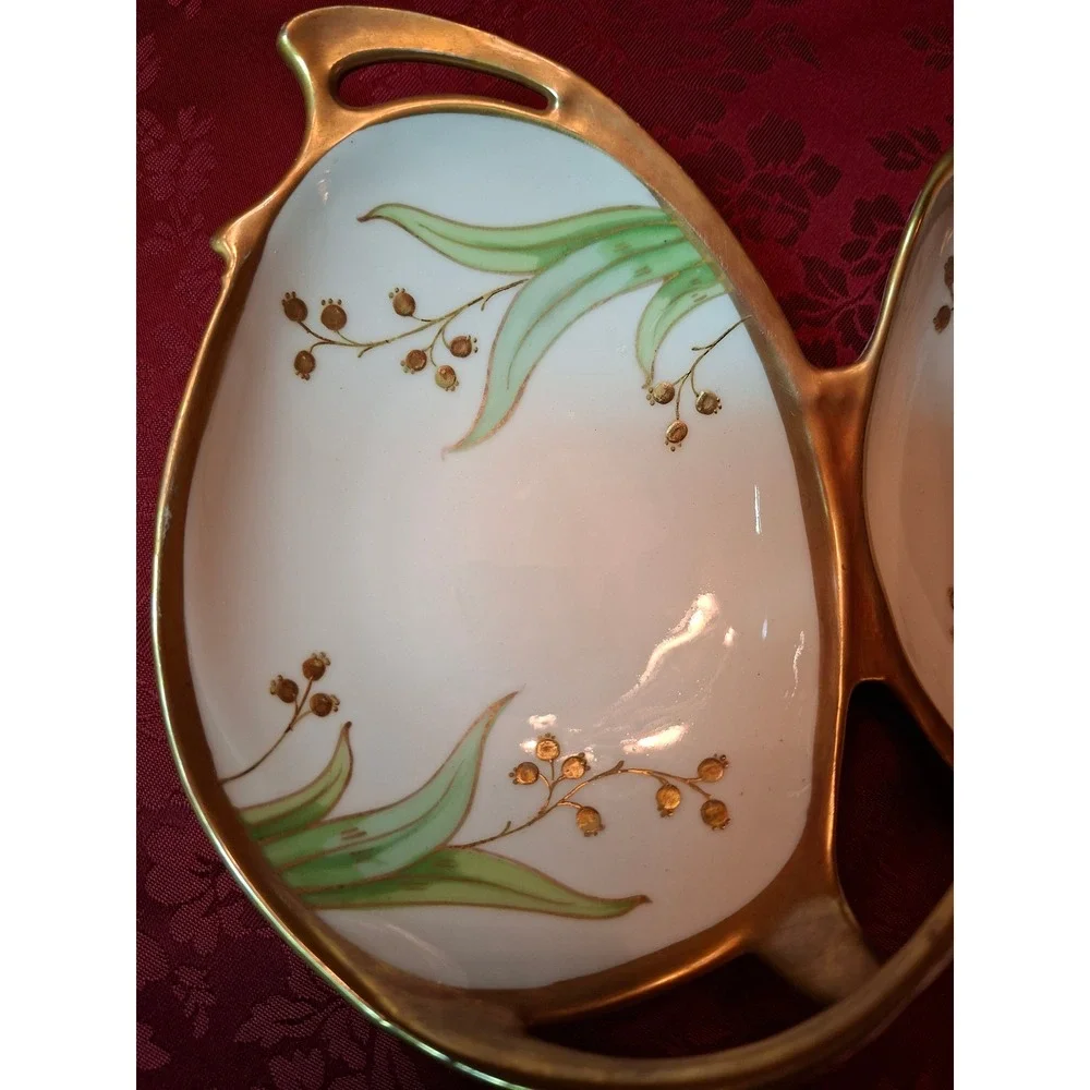 Antique Blakeman & Henderson Limoges France Divided Dish Lily of the Valley Gold